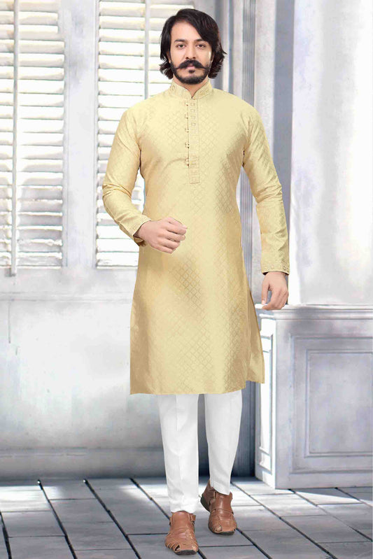 Gold Colour Kurta Pajama In Jacquard Silk VSKP1210035