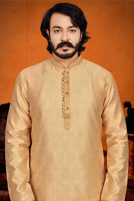 Gold Colour Kurta Pajama In Jacquard VSKP1210245