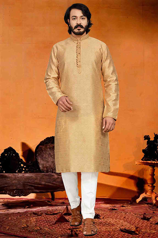 Gold Colour Kurta Pajama In Jacquard VSKP1210245