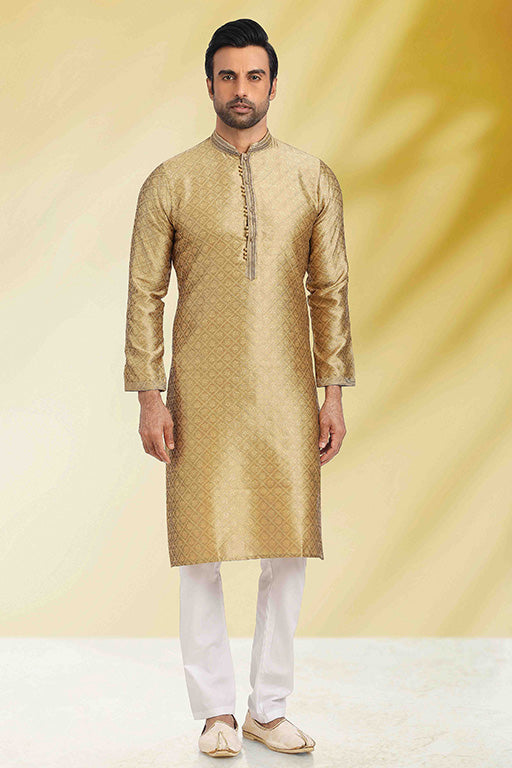 Gold Colour Kurta Pajama In Jacquard VSKP1210281