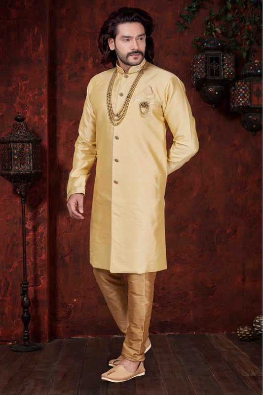 Gold Colour Kurta Pajama In Silk Fabric VSKP1040043