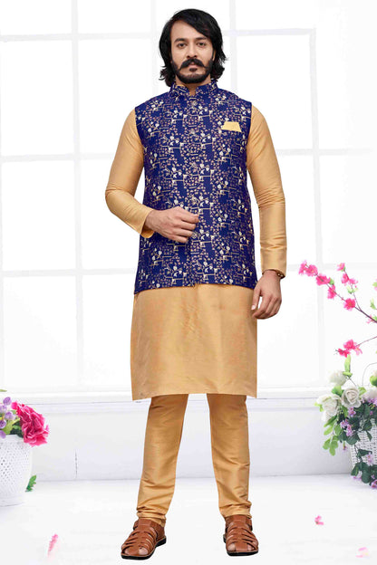 Gold Colour Kurta Pajama With Jacket In Art Silk VSKP1210466