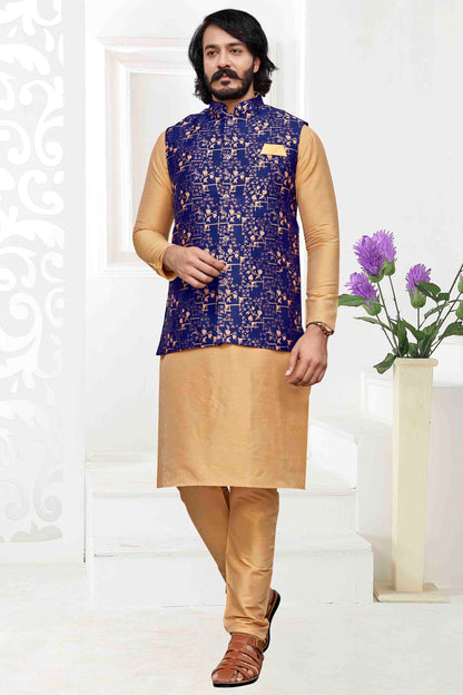 Gold Colour Kurta Pajama With Jacket In Art Silk VSKP1210474