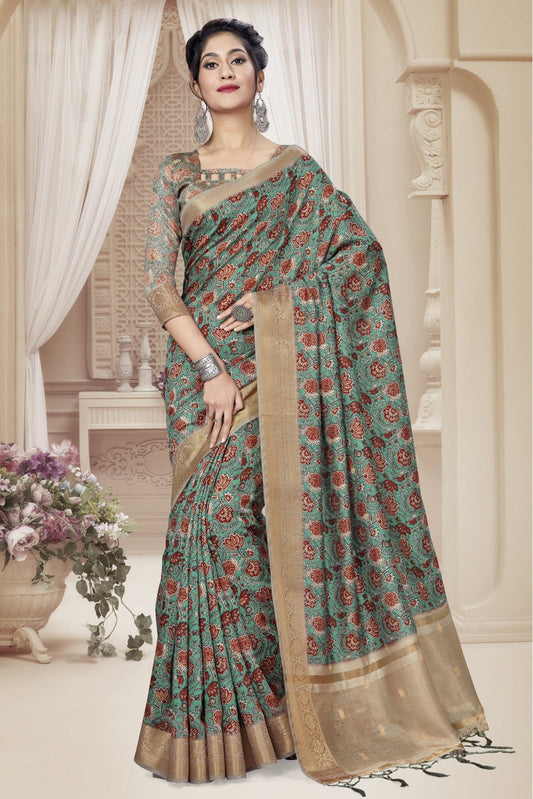 Green Colour Art Silk Digital Print Saree VSSD1120790