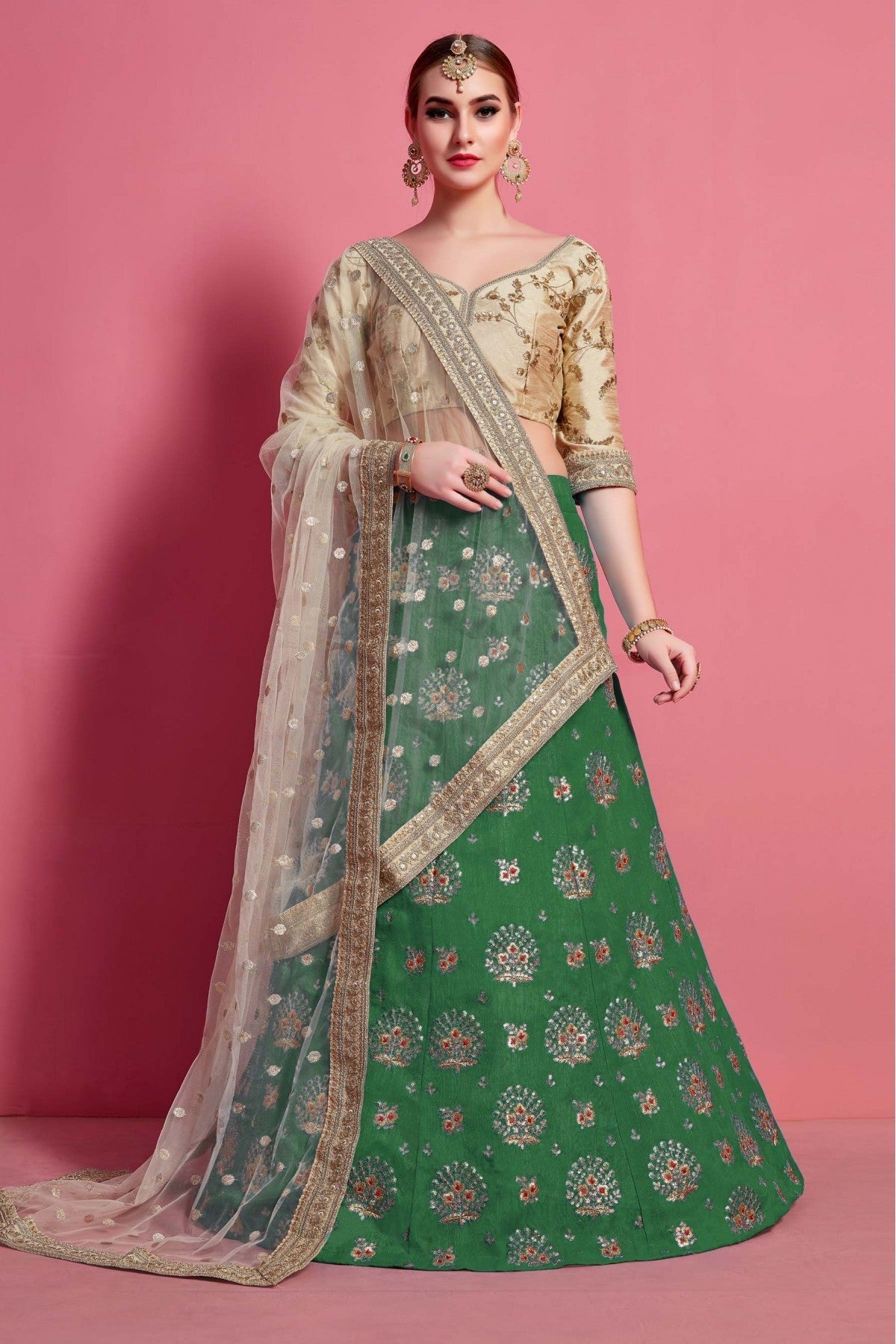 Green Colour Art Silk Embroidery Lehenga Choli VSLC1080499