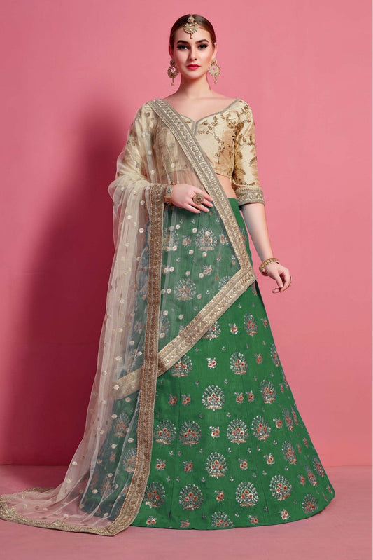 Green Colour Art Silk Embroidery Lehenga Choli VSLC1080499