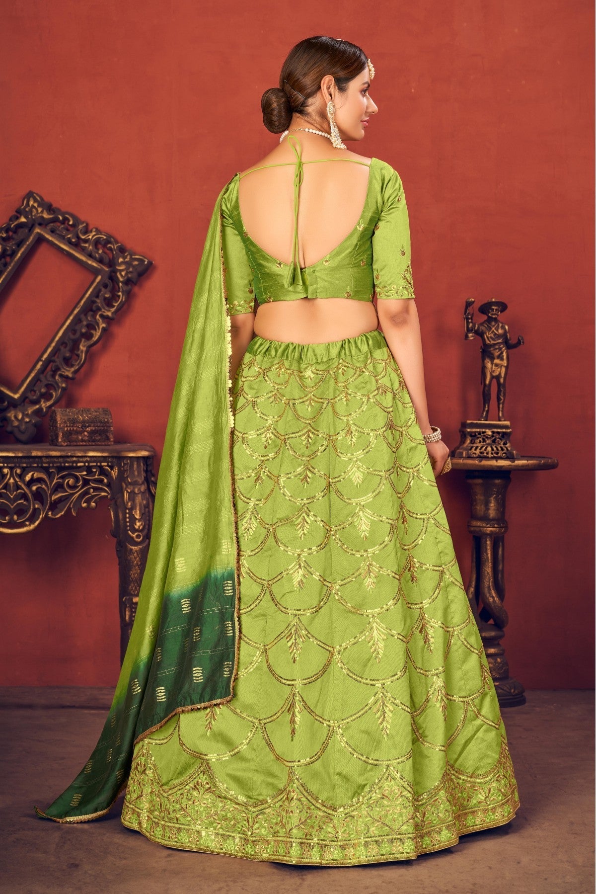 Green Colour Art Silk Embroidery Lehenga Choli VSLC1150065