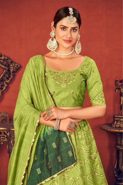 Green Colour Art Silk Embroidery Lehenga Choli VSLC1150065