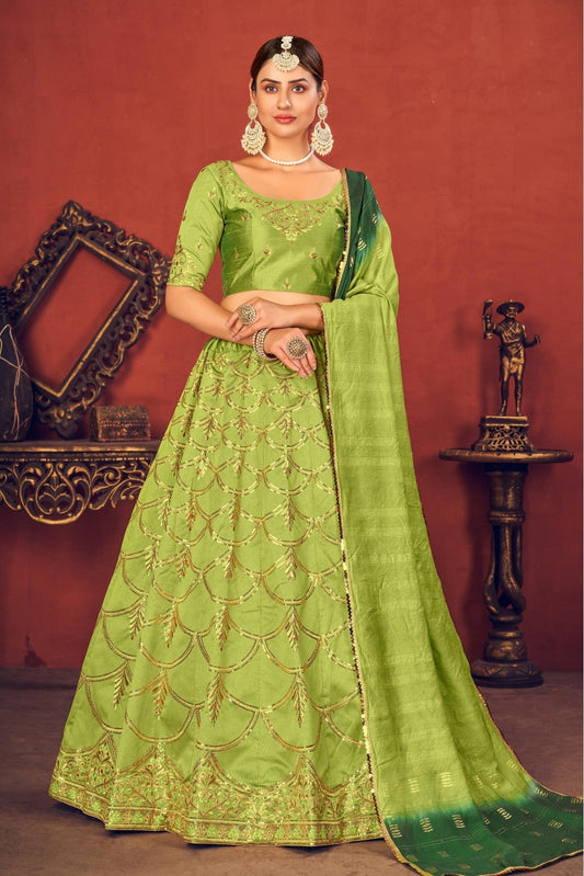Green Colour Art Silk Embroidery Lehenga Choli VSLC1150065