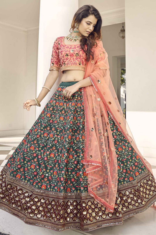 Green Colour Art Silk Embroidery Lehenga Choli VSLC1150101