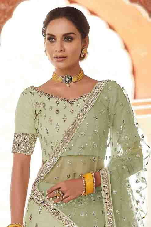 Green Colour Art Silk Mirror Work Lehenga Choli