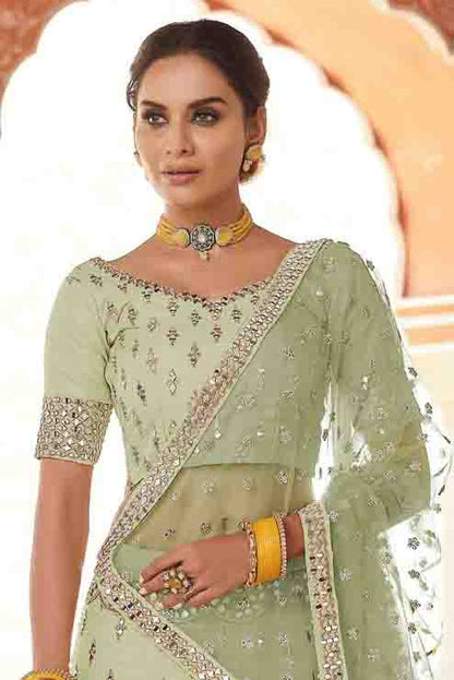 Green Colour Art Silk Mirror Work Lehenga Choli