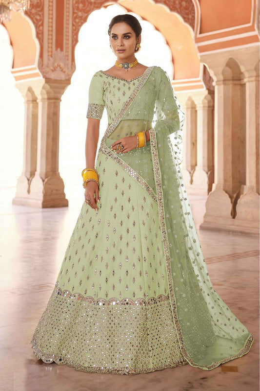 Green Colour Art Silk Mirror Work Lehenga Choli