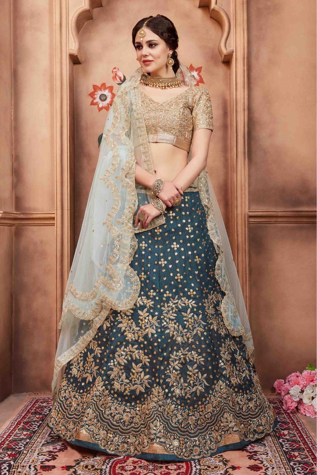Green Colour Art Silk Sequins Work Lehenga Choli VSLC1080440