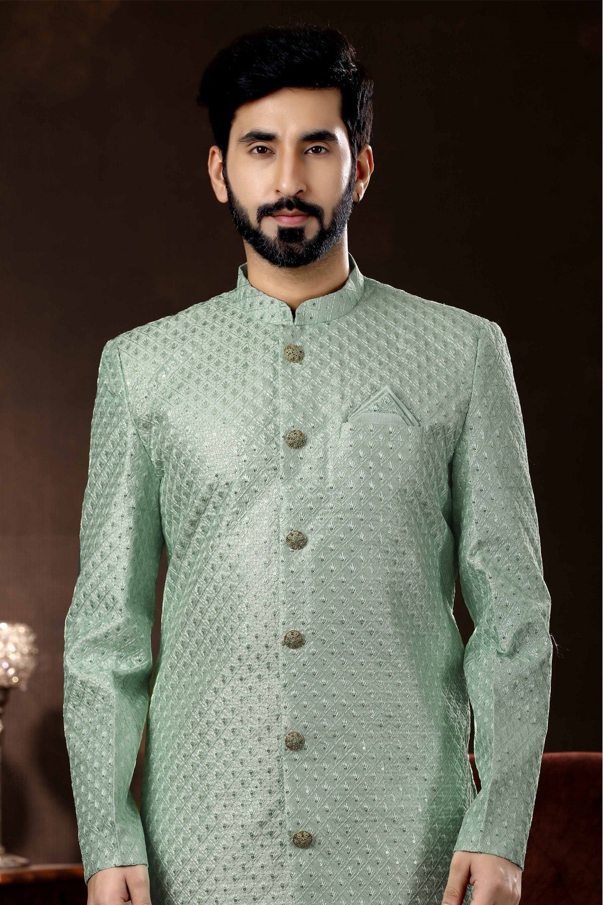 Green Colour Art Silk Sherwani VSSH1040359