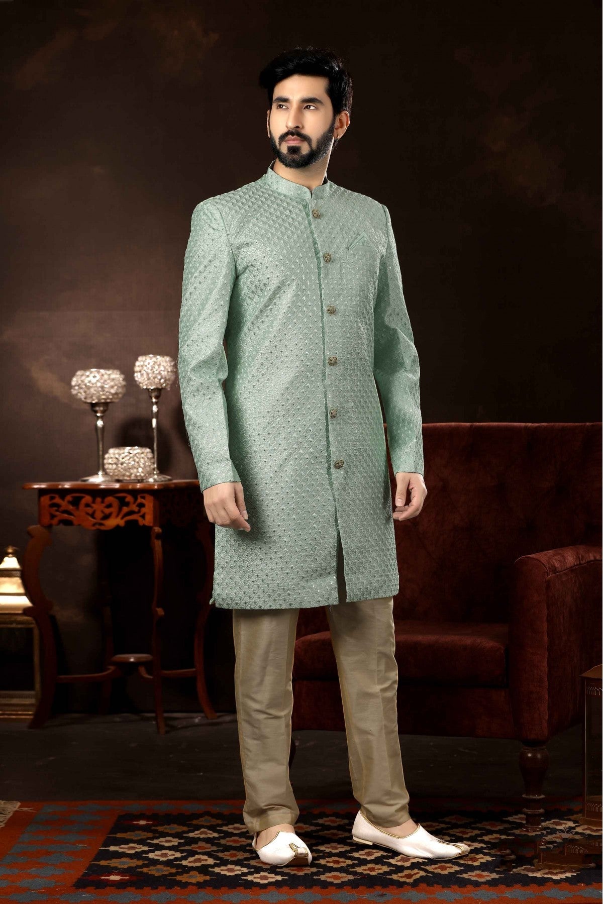 Green Colour Art Silk Sherwani VSSH1040359