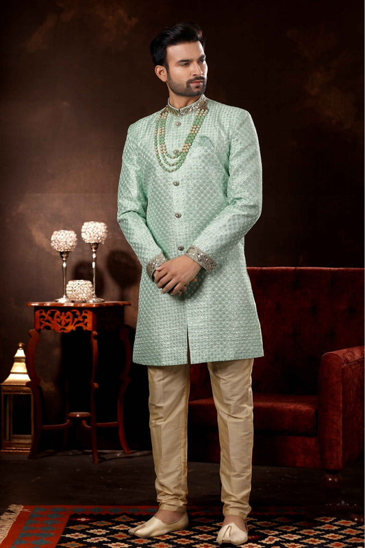 Green Colour Art Silk Sherwani VSSH1040362