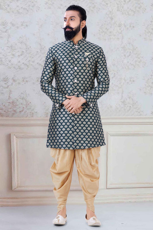 Green Colour Banarasi Festival Wear Dhoti Sherwani VSSH1130003