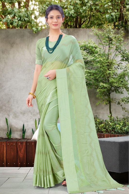 Green Colour Chiffon Satin Swarovski Work Saree VSSD1120180