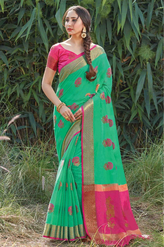 Green Colour Cotton Handloom Traditional Saree VSSD1100050