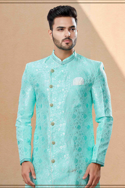 Green Colour Dhoti Sherwani In Banarasi Jacquard Fabric VSSH1040387