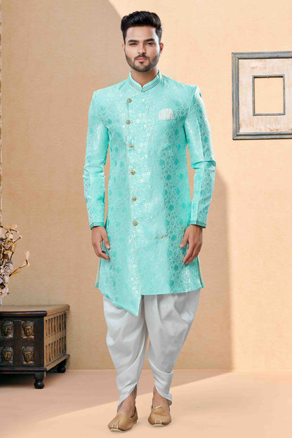 Green Colour Dhoti Sherwani In Banarasi Jacquard Fabric VSSH1040387