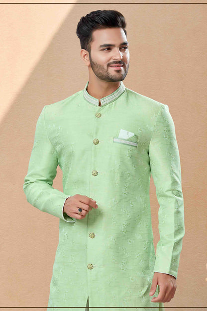 Green Colour Dhoti Sherwani In Banarasi Jacquard Fabric VSSH1040394