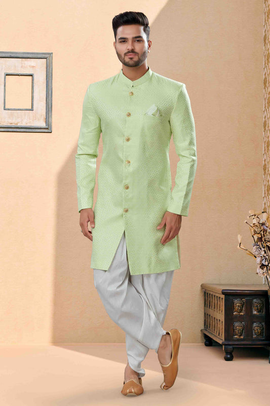 Green Colour Dhoti Sherwani In Banarasi Jacquard Fabric VSSH1040430