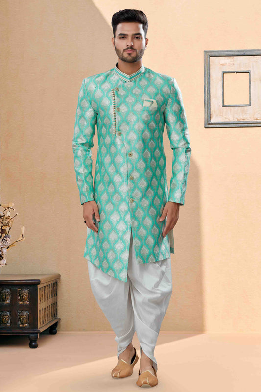 Green Colour Dhoti Sherwani In Banarasi Jacquard Fabric VSSH1040431