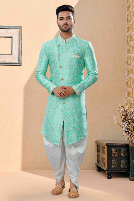 Green Colour Dhoti Sherwani In Banarasi Jacquard Fabric VSSH1040434