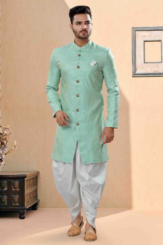 Green Colour Dhoti Sherwani In Banarasi Jacquard Fabric VSSH1040435