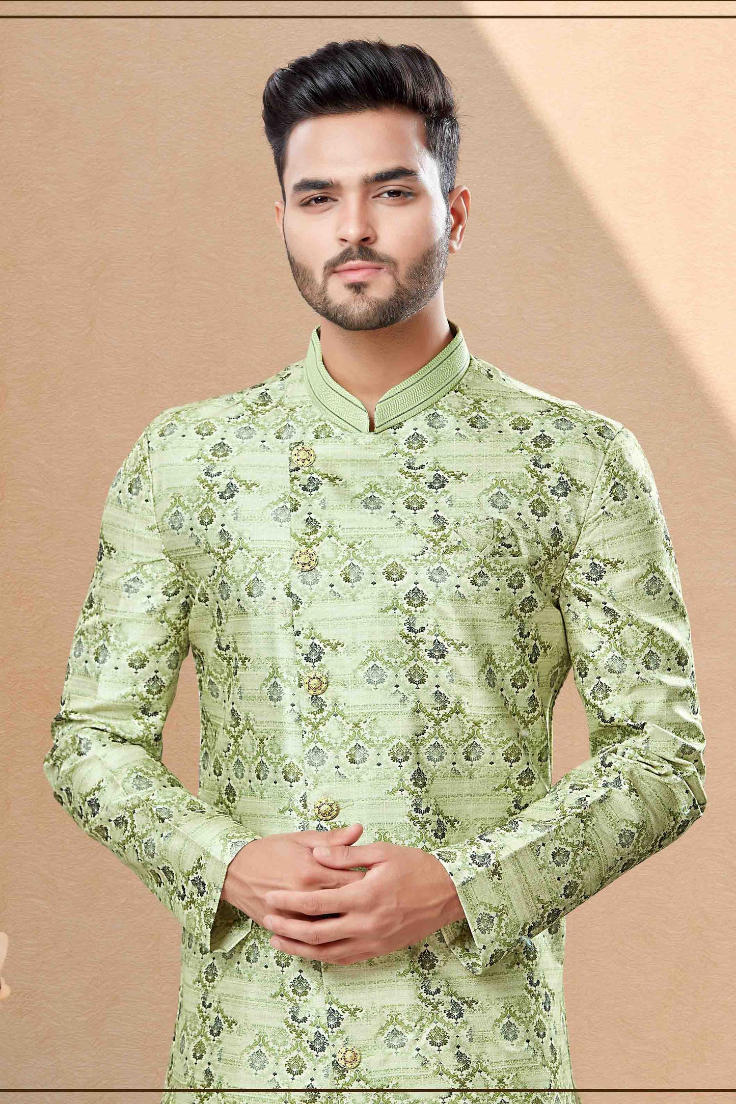 Green Colour Dhoti Sherwani In Jacquard Fabric VSSH1040389