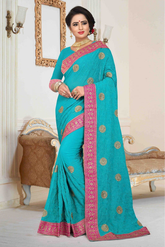 Green Colour Georgette Embroidered Saree VSSD1120014