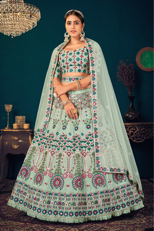 Green Colour Georgette Embroidery Lehenga Choli VSLC1150068