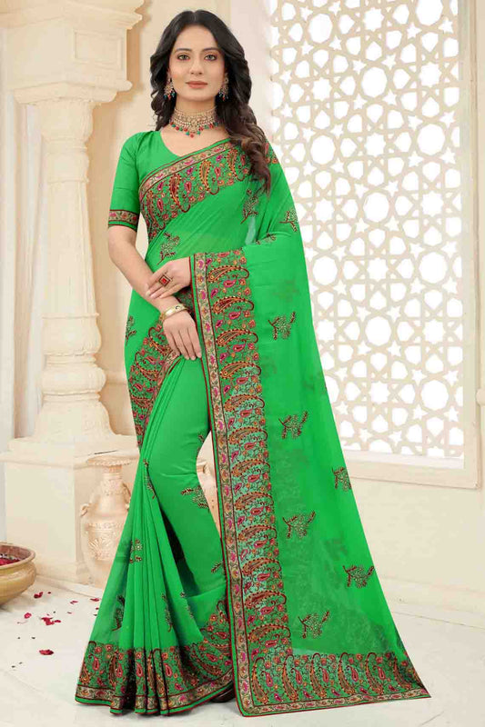 Green Colour Georgette Embroidery Saree VSSD1120969