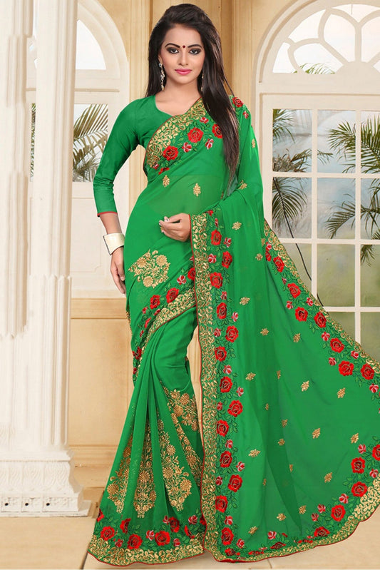Green Colour Georgette Party Wear Saree VSSD1120399