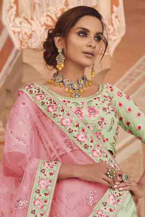 Green Colour Georgette Zari Work Lehenga Choli