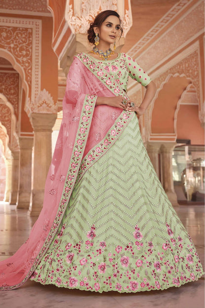 Green Colour Georgette Zari Work Lehenga Choli