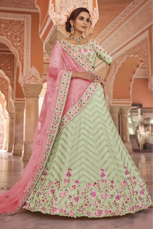 Green Colour Georgette Zari Work Lehenga Choli