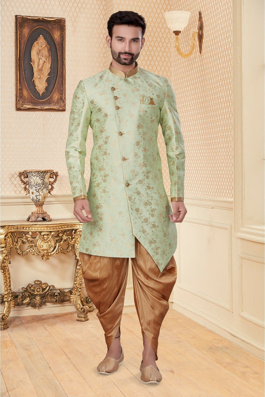 Green Colour Jacquard Dhoti Sherwani VSSH1040262