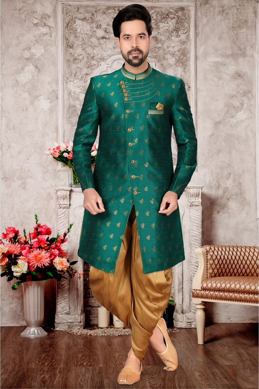 Green Colour Jacquard Dhoti Sherwani VSSH1040303