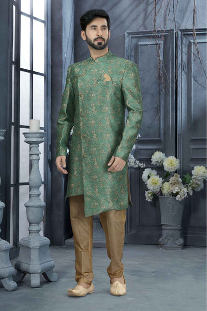 Green Colour Jacquard Digital Print Sherwani VSSH1040329