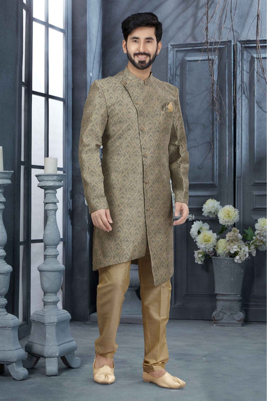 Green Colour Jacquard Digital Print Sherwani VSSH1040331