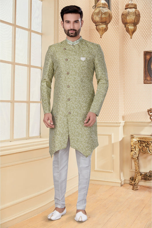 Green Colour Jacquard Sherwani VSSH1040263