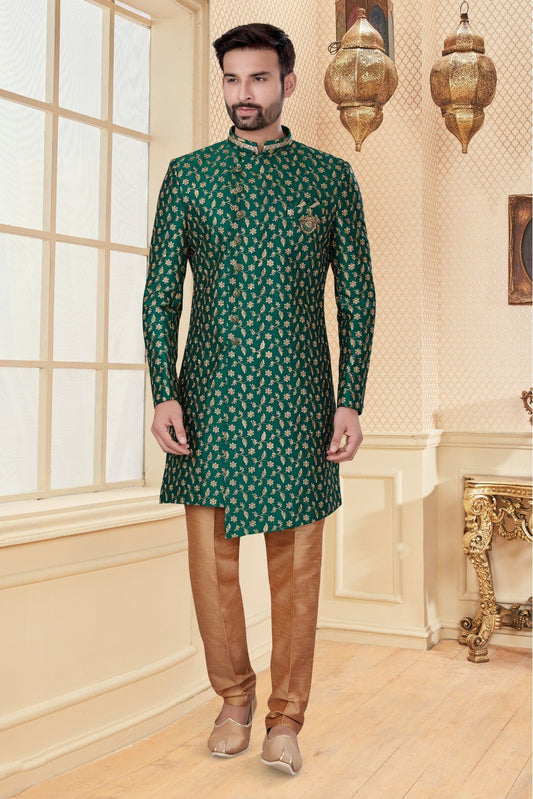 Green Colour Jacquard Sherwani VSSH1040276