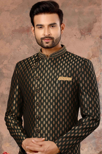 Green Colour Jacquard Woven Sherwani VSSH1040326