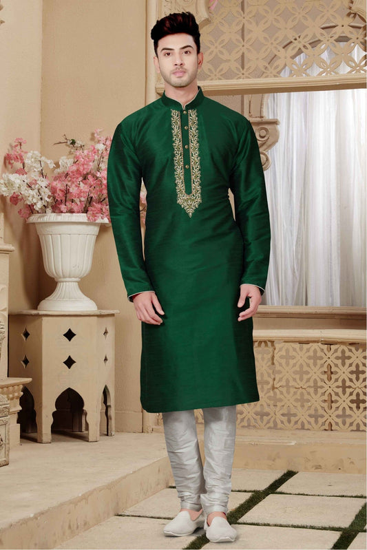 Green Colour Kurta Pajama In Art Dhupion Fabric VSKP1040017