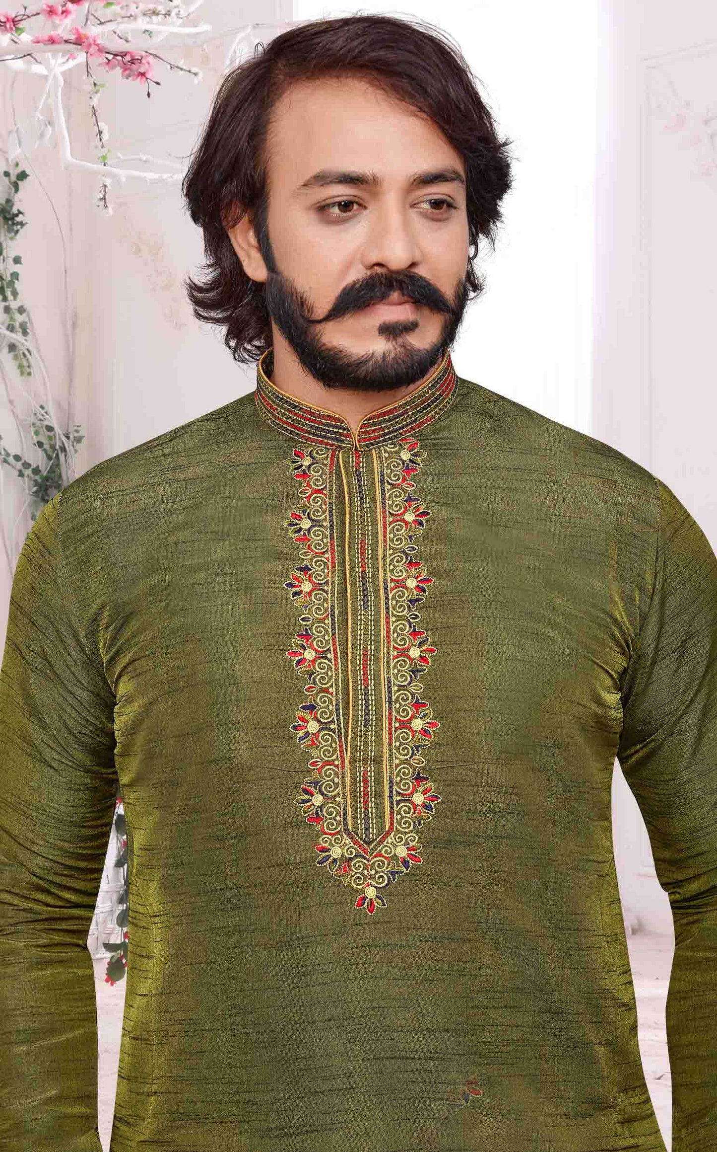 Green Colour Kurta Pajama In Art Silk VSKP1210098