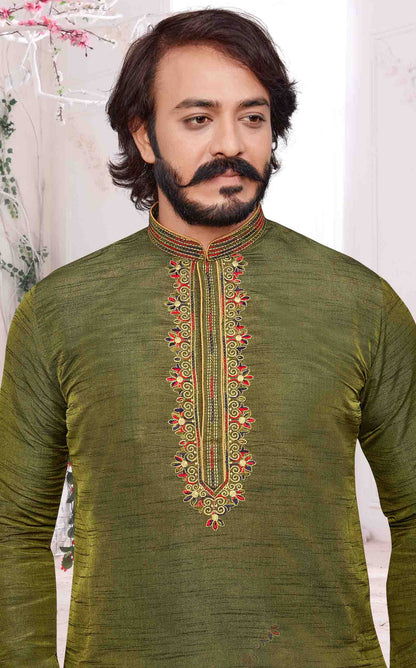 Green Colour Kurta Pajama In Art Silk VSKP1210098