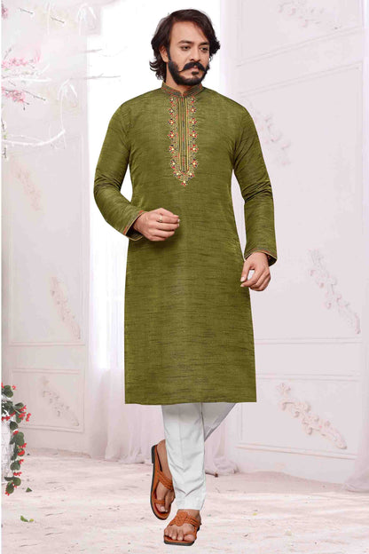 Green Colour Kurta Pajama In Art Silk VSKP1210098